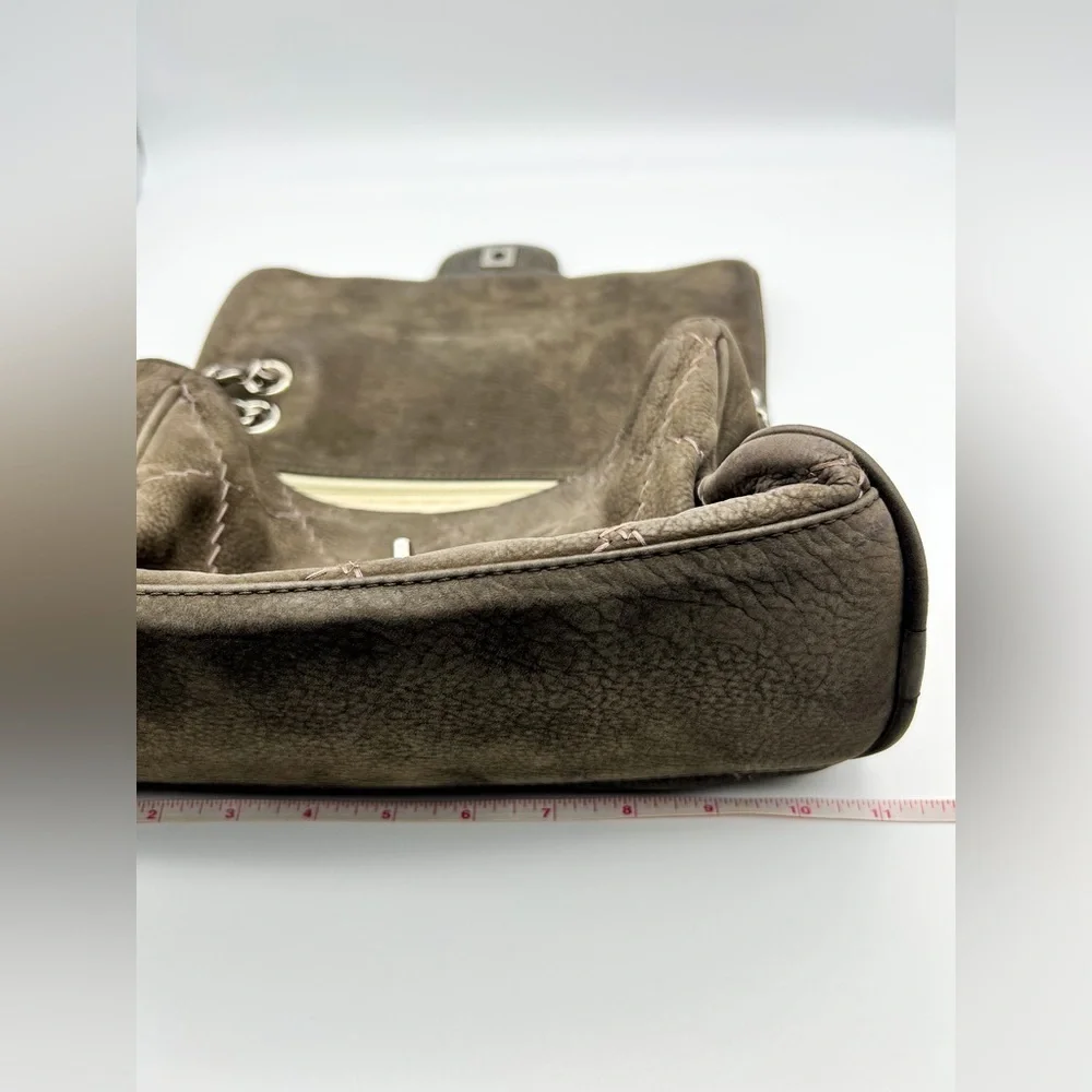 Chanel wild whipstitch flap bag grey suede silver hardware with card